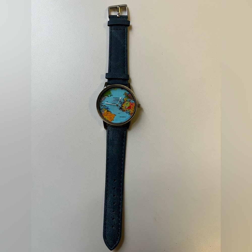World map watch jean strap new